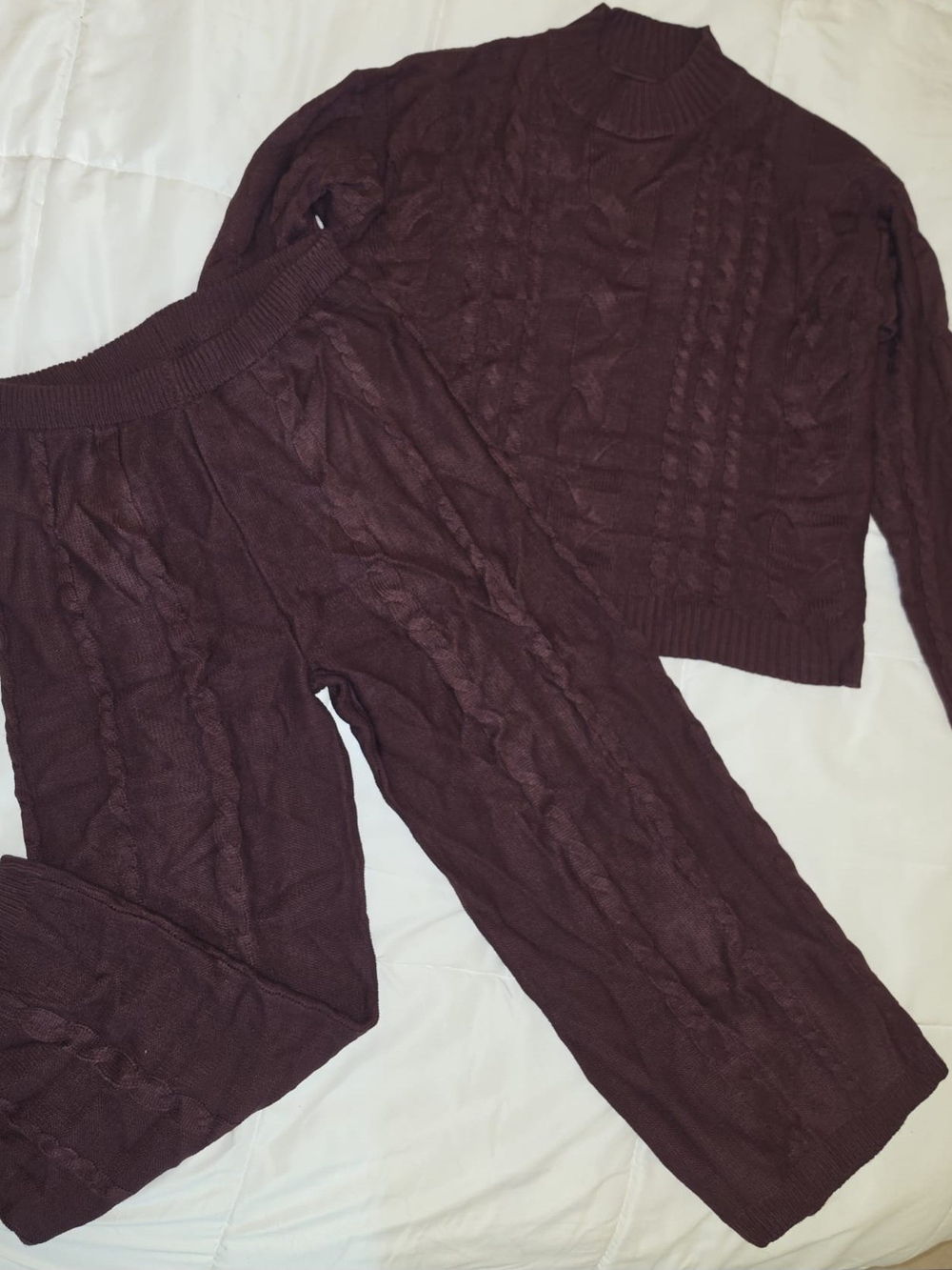 Cozy Cable-Knit Lounge Set - Burgundy